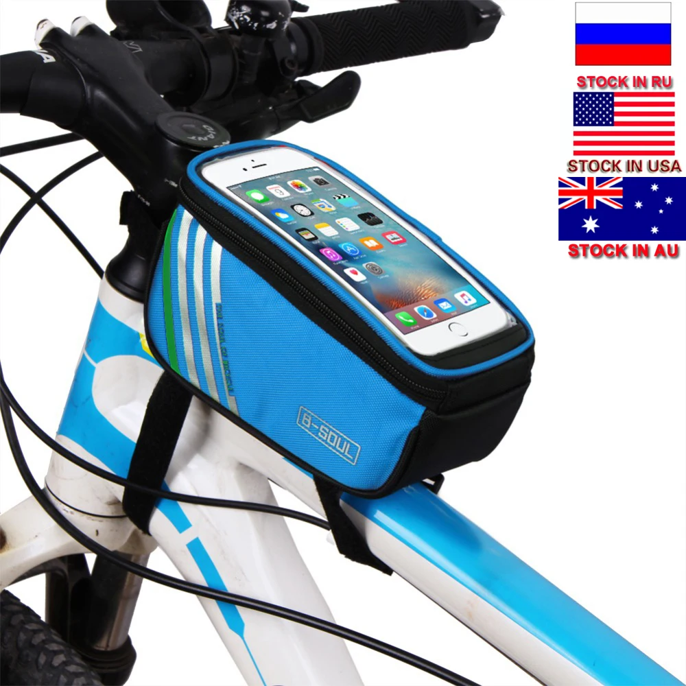 Велосипедные сумки с сенсорным экраном для велоспорта MTB, рама для горного велосипеда, передняя Труба, сумка для 5,0 дюймового мобильного телефона, водонепроницаемая, в США, Австралии