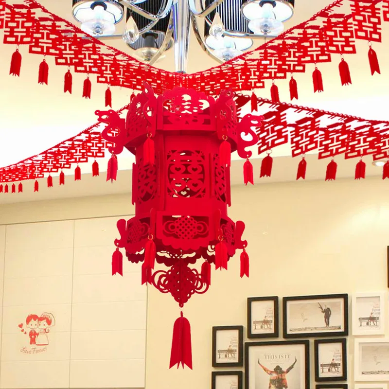 

3m Long Chinese Character Wedding Accessories Red Double Happiness Part Decorations Valentine's Day Room Hanging Banner