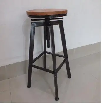 Iron art bar chair. Industrial wind revolving bar stool. Home lift bar chair. Solid wood high chair.009 high quality wood chair lift children chair sofa stool baby dining chair for study