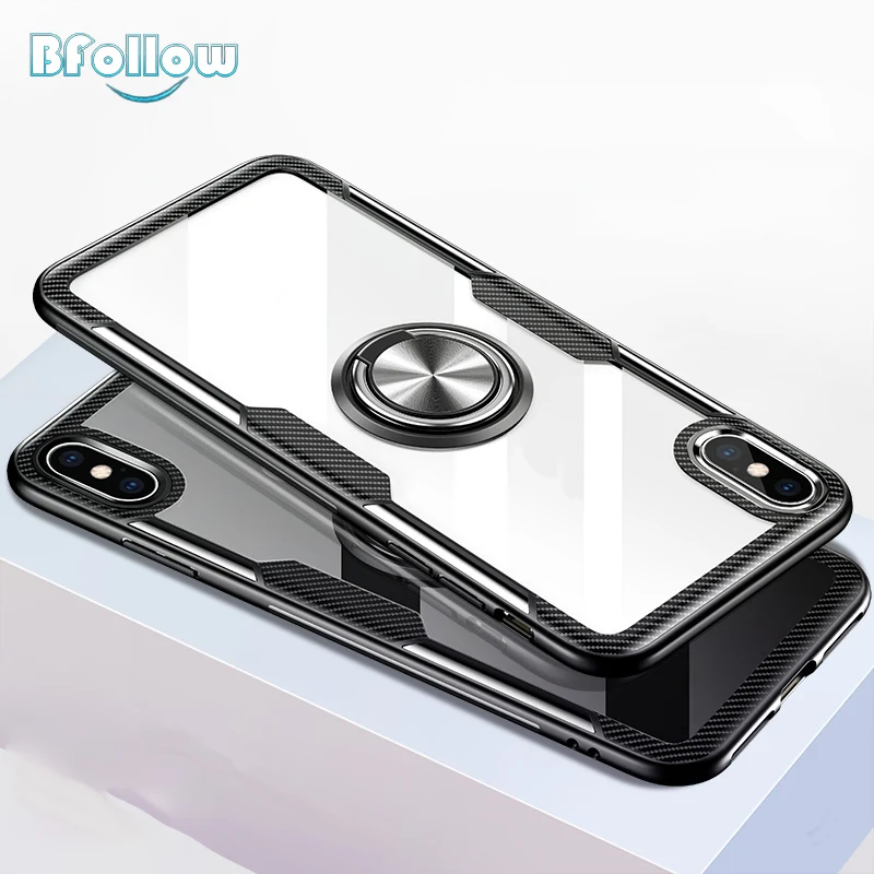 

BFollow Transparent Silicone Case with Ring for iPhone 6 6S 7 8 Plus / X XS Max XR Soft Clear Acrylic Cover