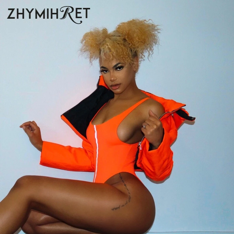 Женские Светоотражающие боди zhymifret оранжевые облегающие для плавания в полоску