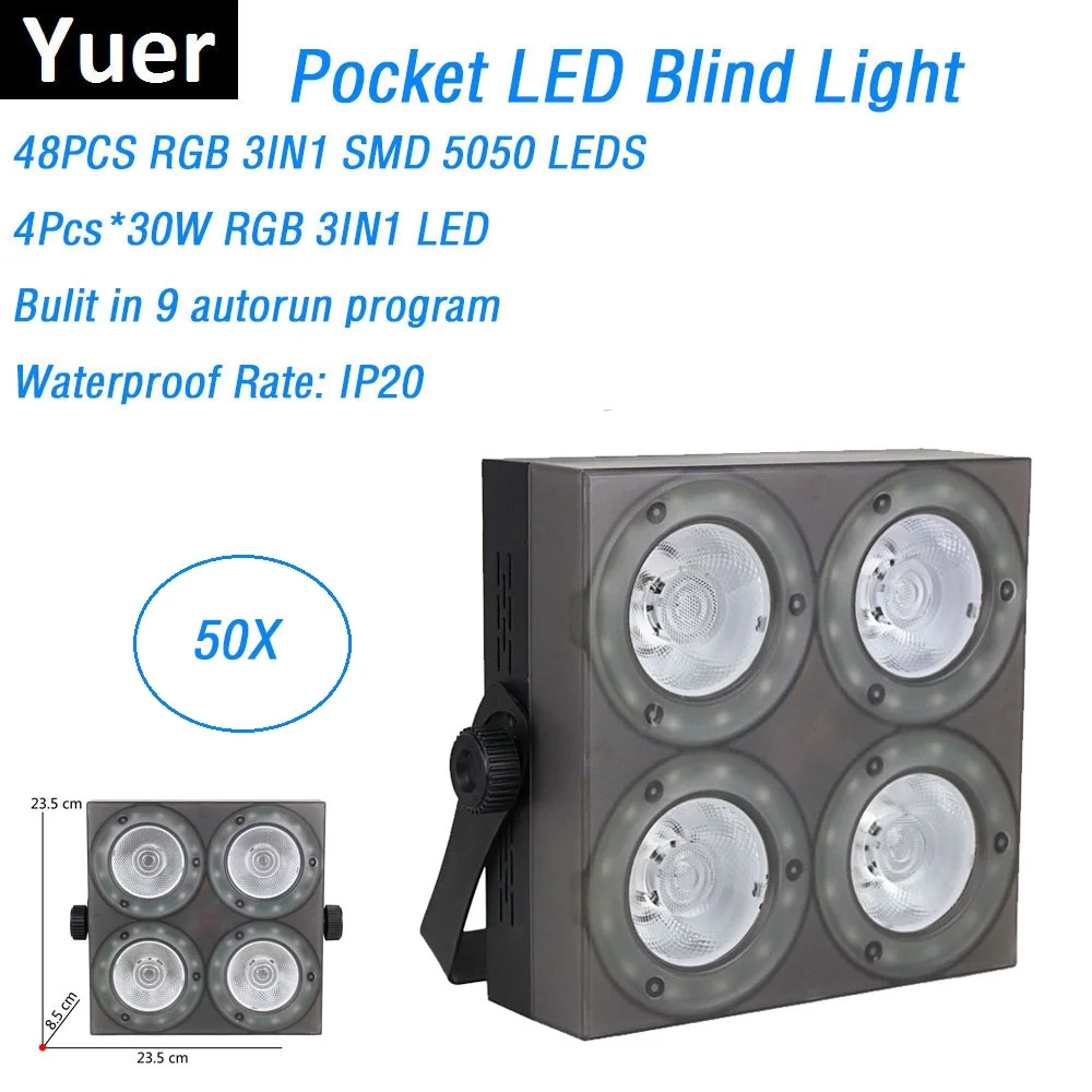 

50Pcs Whole Sales Portable LED Blind Light 4X30W RGB Full Color LED COB Par Lights Stage Strobe Wash Effect Lights Indoor Use
