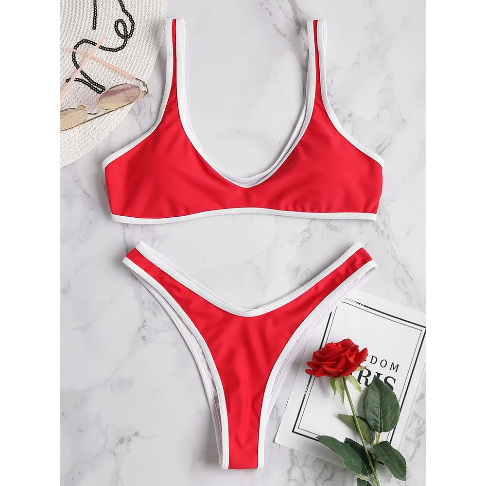  &quotZAFUL контрастной отделкой бикини Bralette стринги с высокой посадкой 2018