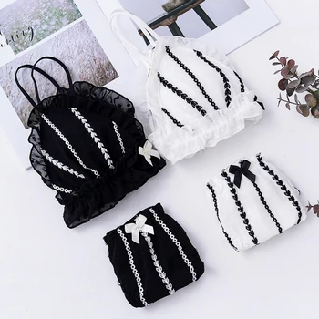 

Fresh Girl Japanese Bra Suit Embroidered Cotton Cup Ring free Student Comfortable Lady Underwear Thin Summer New Style