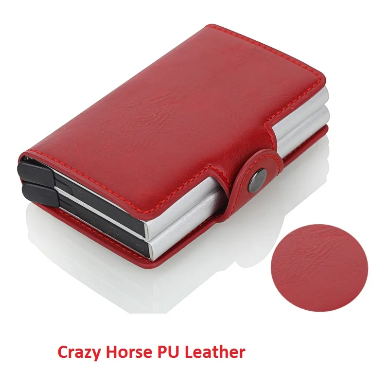 Новинка мужской бизнес кредитный держатель для карт искусственная кожа Crazy Horse держатель для карт Металл RFID двойная алюминиевая коробка дорожный кошелек для карт - Цвет: Red double