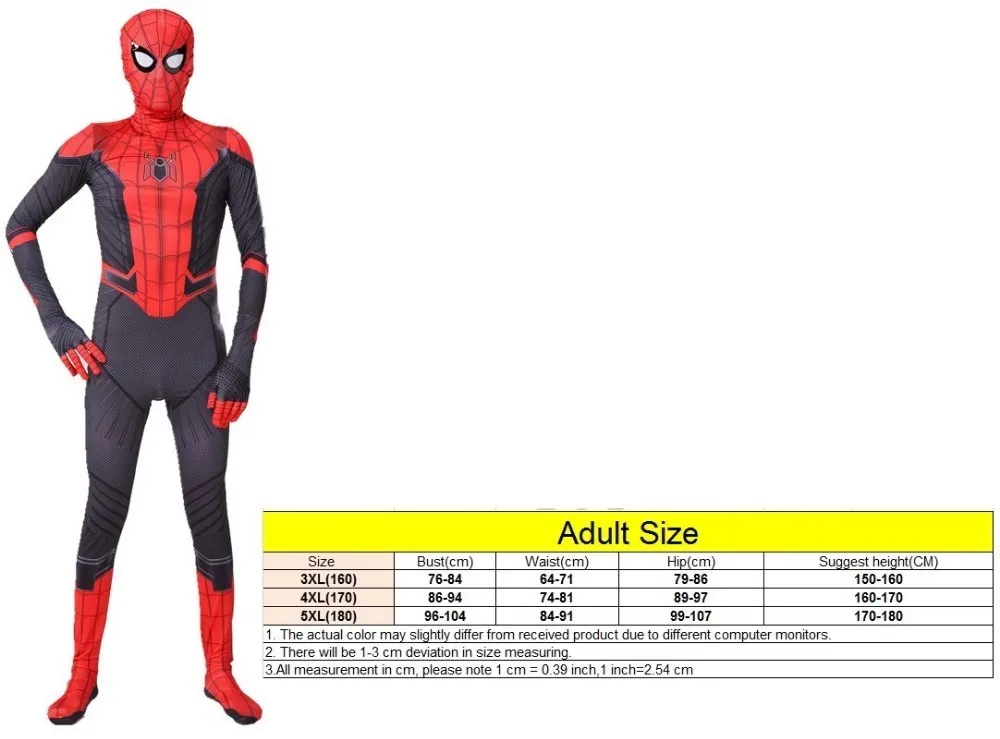 С «человеком-пауком» далеко от дома Питер Паркер Косплэй костюм зентай, костюм «Человек-паук» костюм супергероя боди костюм комбинезоны костюм для Хэллоуина - Цвет: adult
