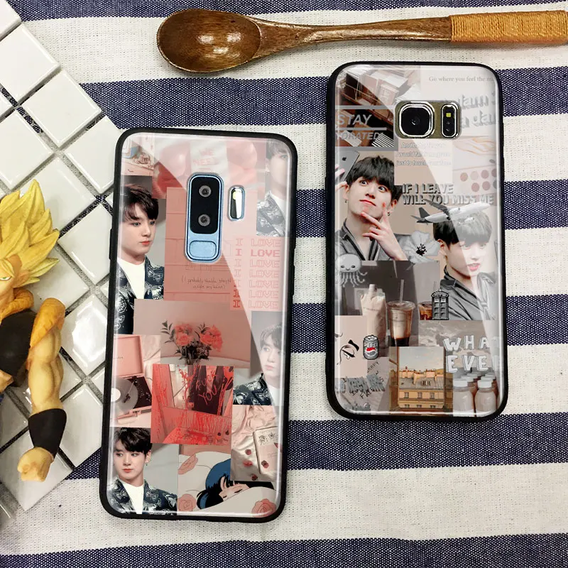 Модные стеклянные коллажи Jungkook Kpop Мягкий силикон для Samsung Galaxy S8 S9 S10e S10 Note 8 9 10 Plus |