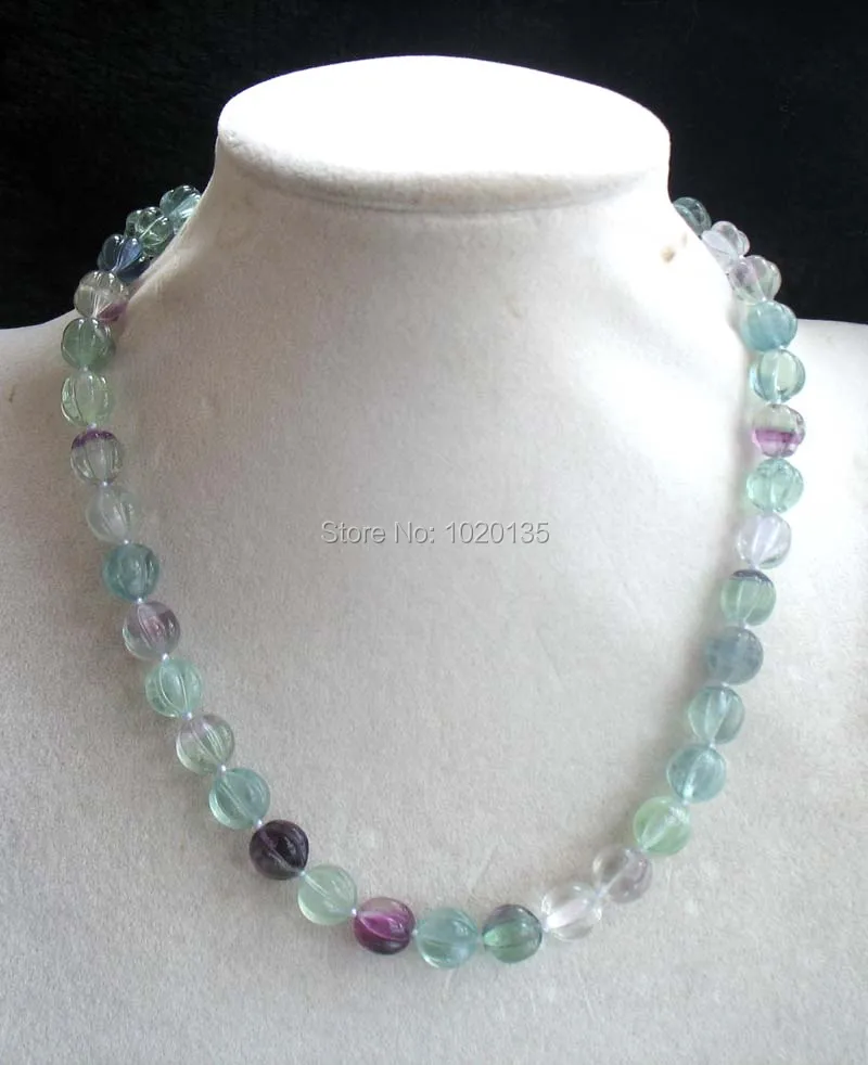 

wholesale green fluorite carved round 10mm pumpkin necklace 18inch nature FPPJ