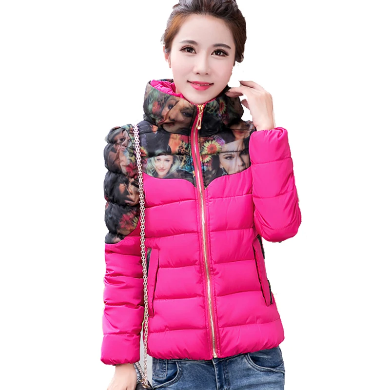 

Winter New Fashion Women Down jacket High quality Light Thin Super Warm Cotton Down jacket Stand collar Printed Short Coat G494