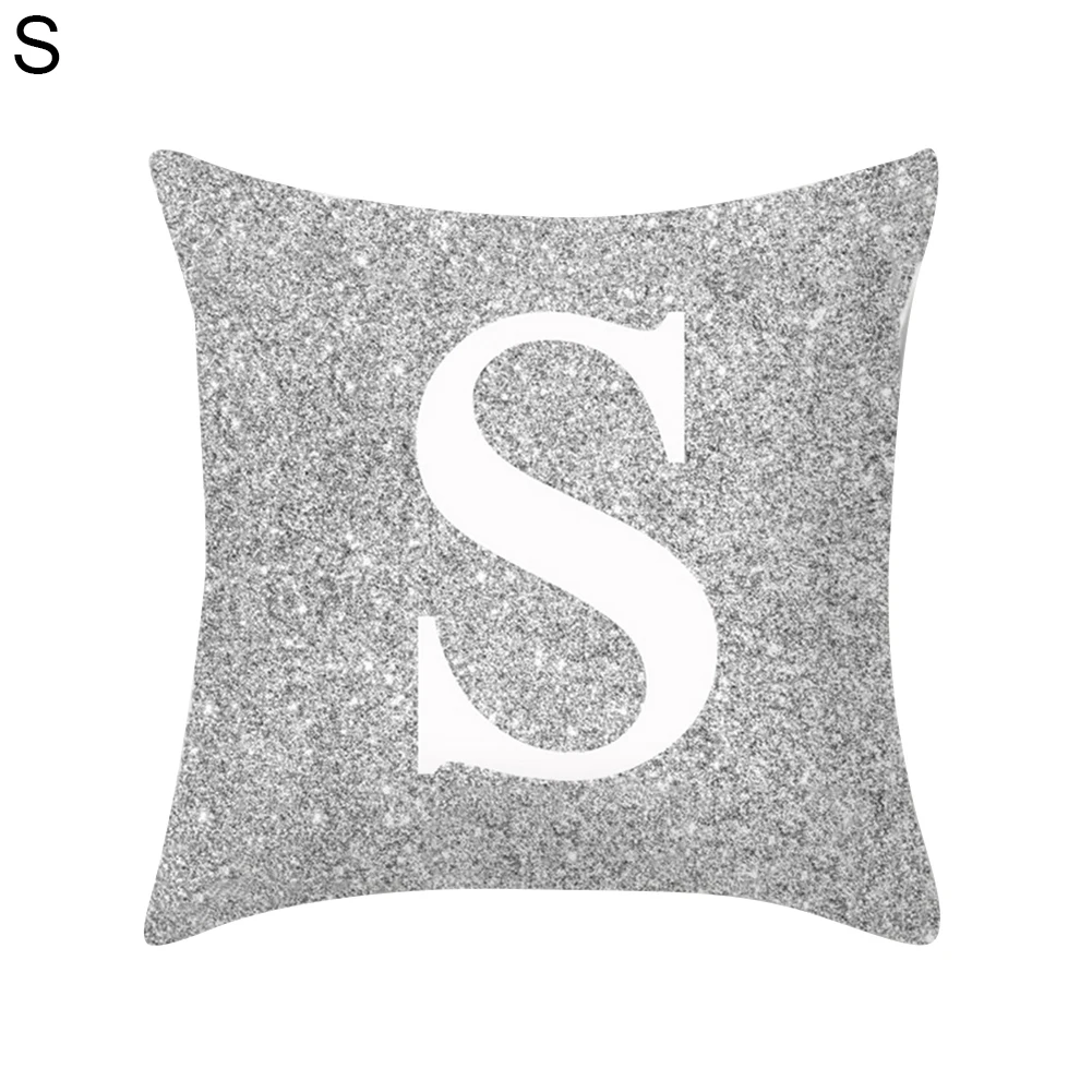 Наволочка с буквенным дизайном, A-Z, буквы, серебристый металлик, мягкая удобная наволочка, Наволочка на диван-кровать для дома, Декор - Цвет: S