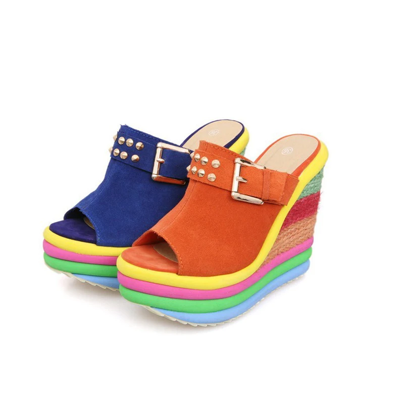 Женские босоножки на танкетке без застежки с открытым носком|summer shoes women|sandalias