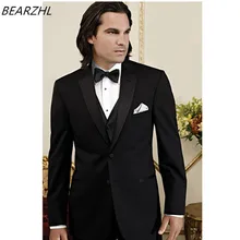 Мужской костюм из 3 предметов, облегающий костюм, черная одежда жениха, Свадебный парадный смокинг, костюмы портной