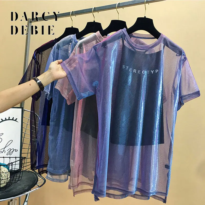 Женская Прозрачная Футболка Darcydebie модный открытый летний топ с коротким рукавом