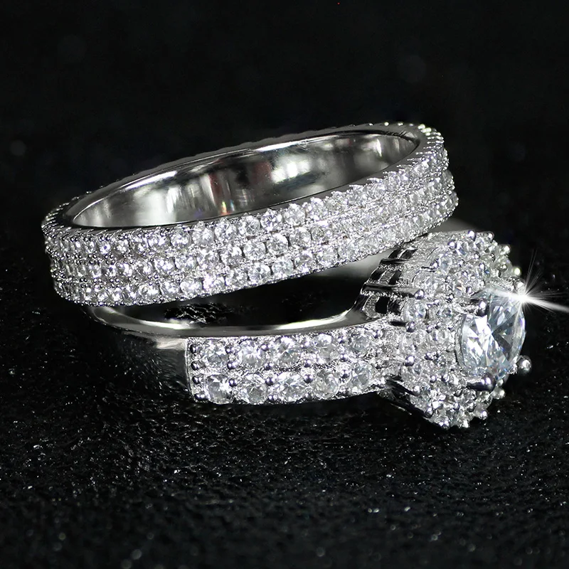 925 Sterling silver wedding Rings set 3 in 1 band ring for Women engagement bridal fashion jewelry finger moonso R4629