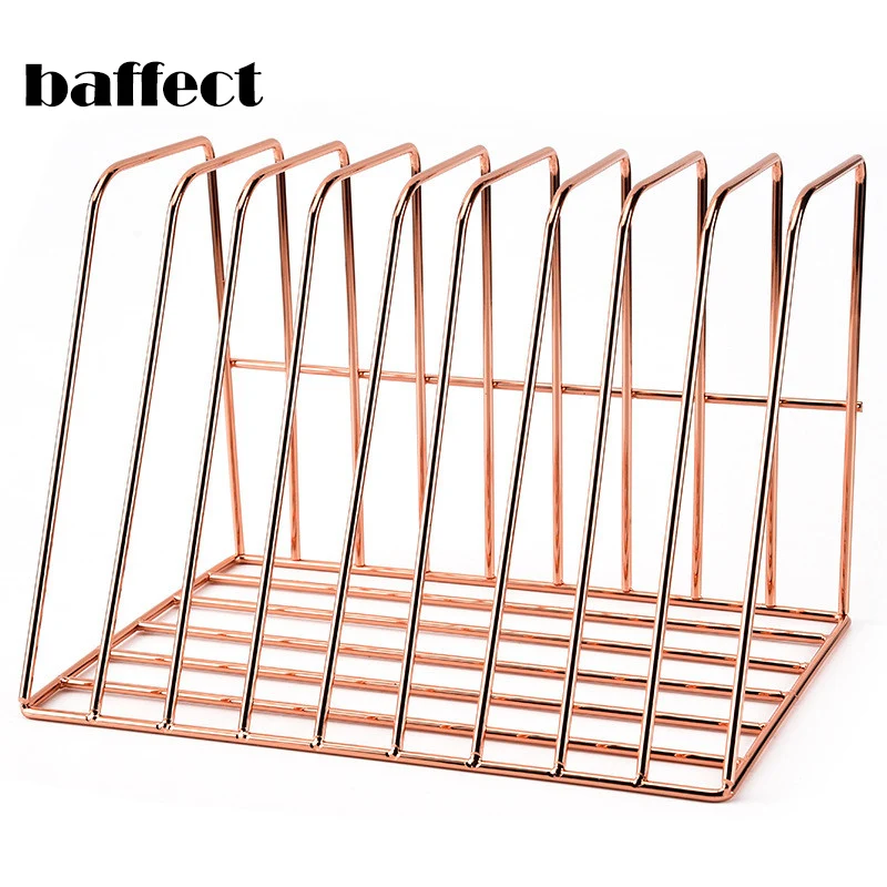

Retro Gold Bookend Storage Shelf Rack Desk Book Organizer Holder Iron File Magzine Holder Office Bookends Shelf Rack Organizer