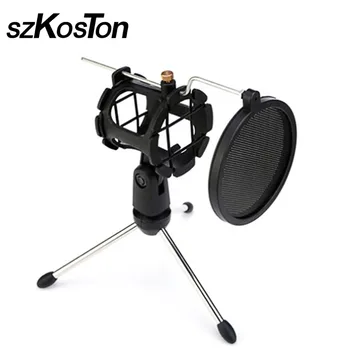 

Foldable Mic Tripod Stand Desktop Mic Bracket With Shock Mount Mic Holder Clip And Filter For Singing/Recording/Webcast