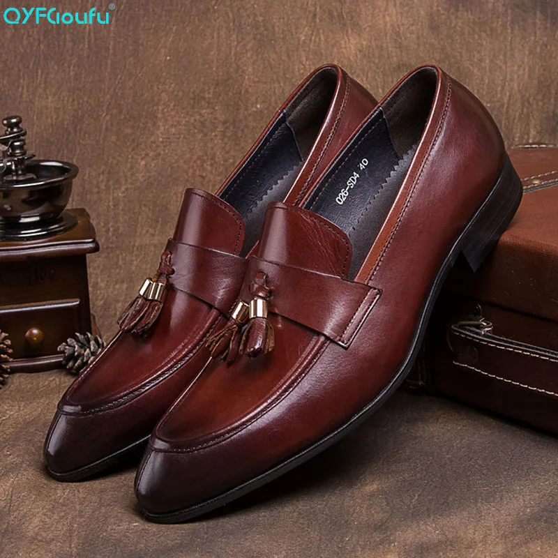 QYFCIOUFU Hot Sale Men Flat Black Brown Formal Tassel Shoe Genuine ...