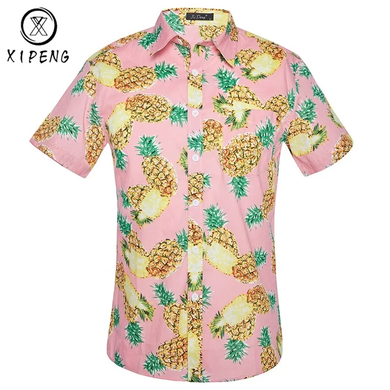 С принтом ананаса Мужская гавайская рубашка Лето 2019 г. бренд короткий рукав для мужчин s пляжные рубашки для мальчиков Chemise Homme повседневное