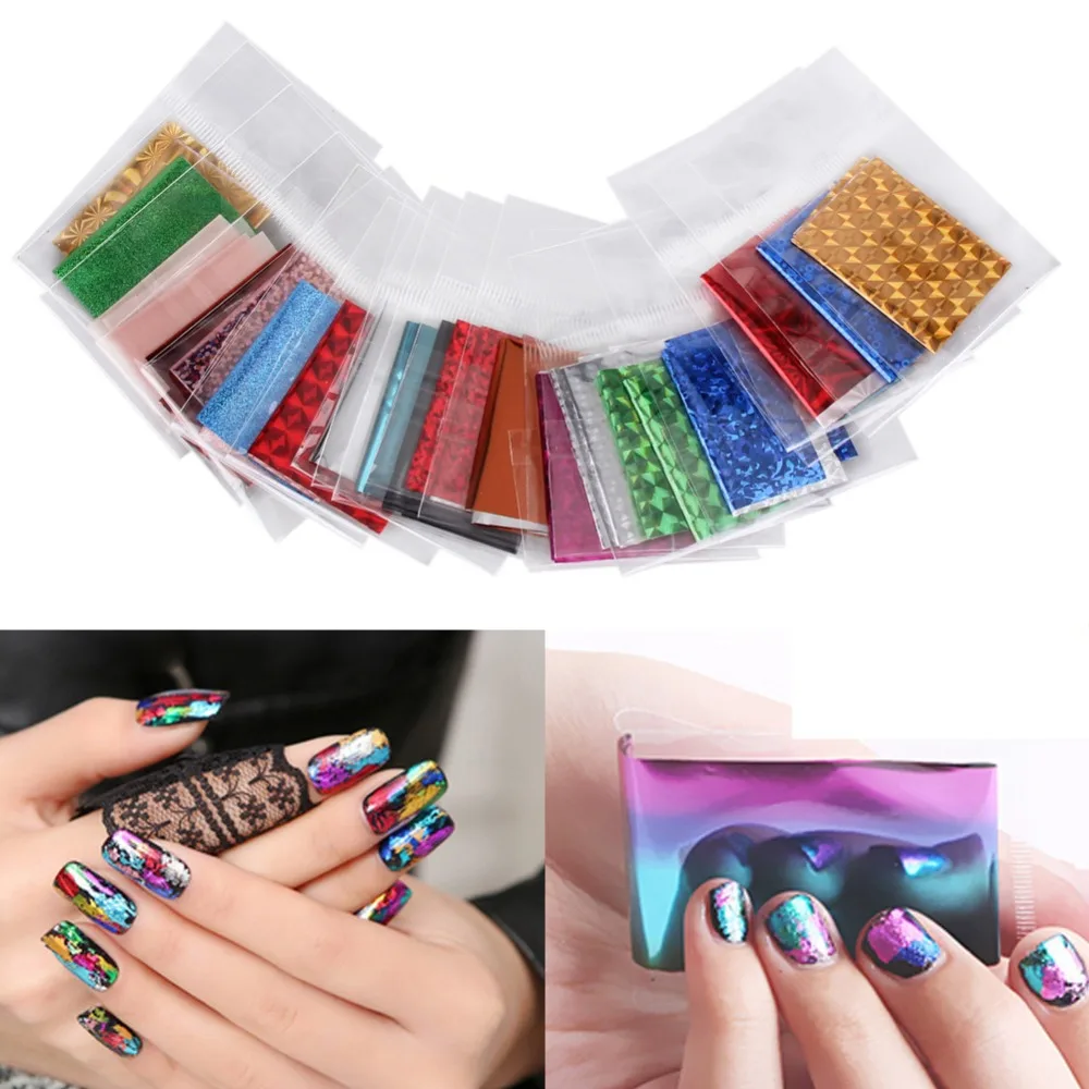 

20pcs Ultra-thin Nail Art Dazzling Holographic Foil Sticker Salon Transfer Glitter Stickers Tips Manicure Nail Art Decorations