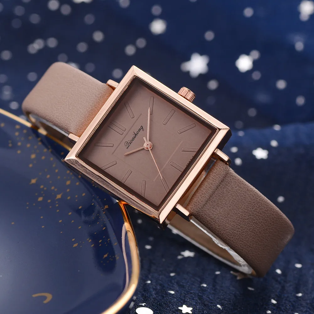 Лидирующий бренд, квадратные женские часы-браслет с кожаными кристаллами, наручные часы для женщин, женские кварцевые часы, Прямая поставка# E