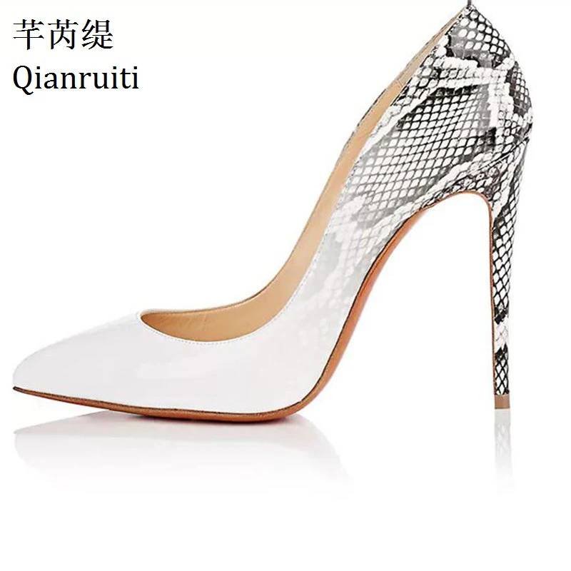 

Qianruiti Faux Snake Patent Leather High Heels Shoes Sexy Pointed Toe Thin Heels Women Shoes Kim Kardashian Style Women Pumps