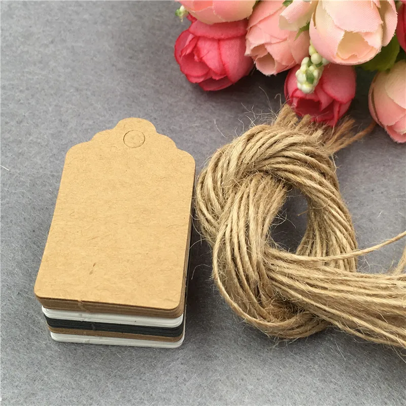 100pcs Gift Tag Kraft Paper Card DIY Tag with 10M Jute Twine String,Home Baking Gift Message Bookmark Tag