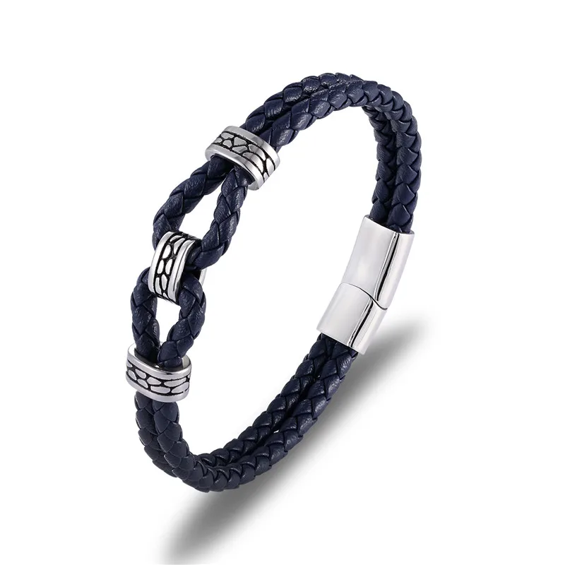 Charm Braided Genuine Leather Bracelets Bangles for women Friendship Bracelet Men Stainless Steel Magnet Buckle homme jewelry