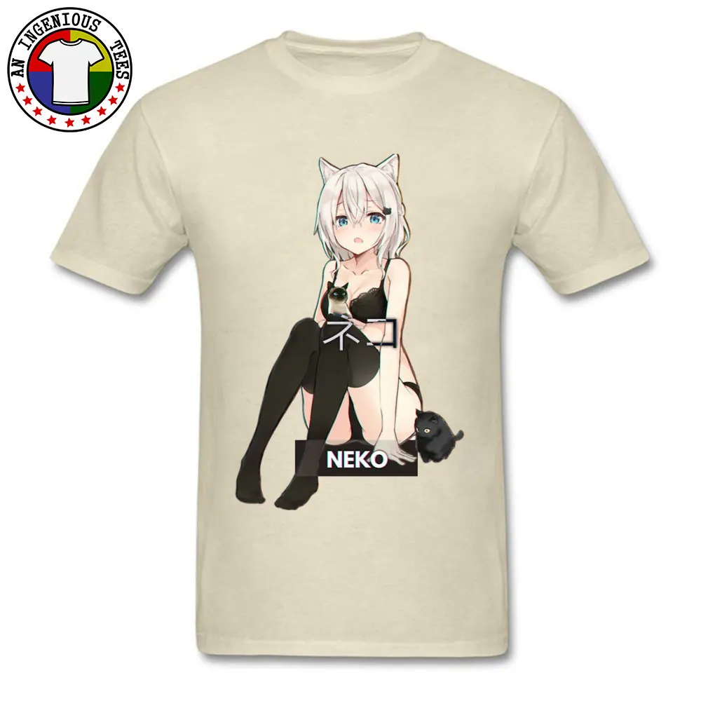 Neko Waifu Ahegao/футболки для девочек Otaku Senpai Nerdy Manga Harajuku Cat футболка, популярные мужские футболки японского комикса - Цвет: Beige