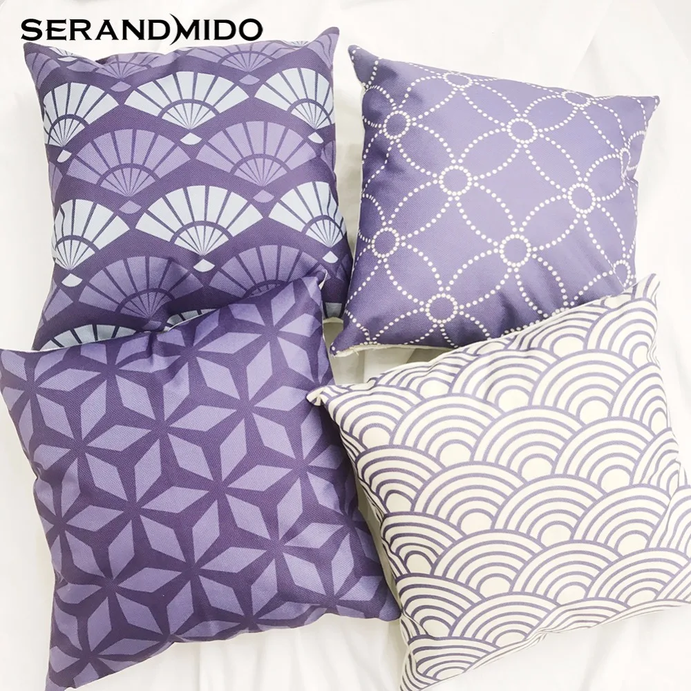 Purple Cushion Covers Geometry One Side Printed 45*45cm Cotton Linen
