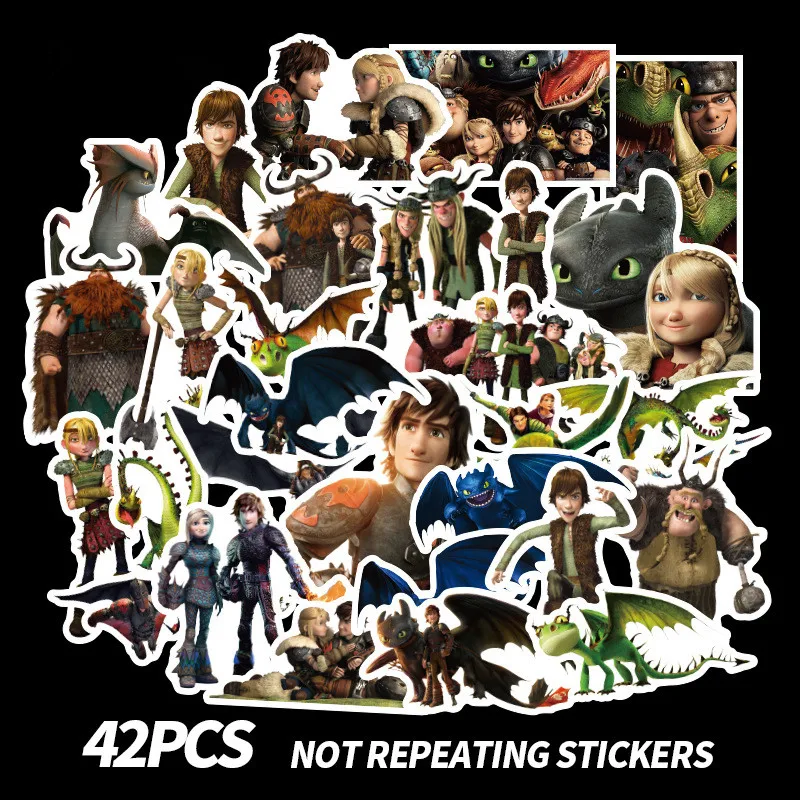 

42pcs How to Train Your Dragon Sticker Cute White Fury Black Fury Toothless Car Bike Luggage Stickers