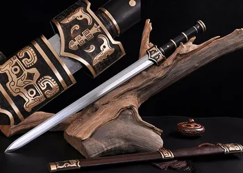 

Chinese Han Dynasty Style Full Tang Sharp Battle Sword Thoroughly Tempered Folded Pattern Steel Blade Brass Fitted