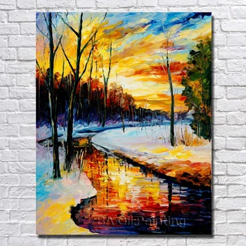 

Winter Scenery Oil Painting Hand Painted Pictures for Home Decoration Chinese Wall Canvas Art Knife Painting no Framed