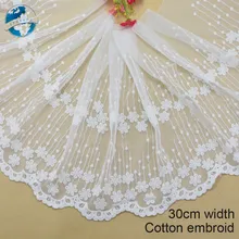 Ruban guipure en polyester blanc brodé de dentelle, 30cm, pour bricolage, garnitures, tricot, accessoires de couture #3694