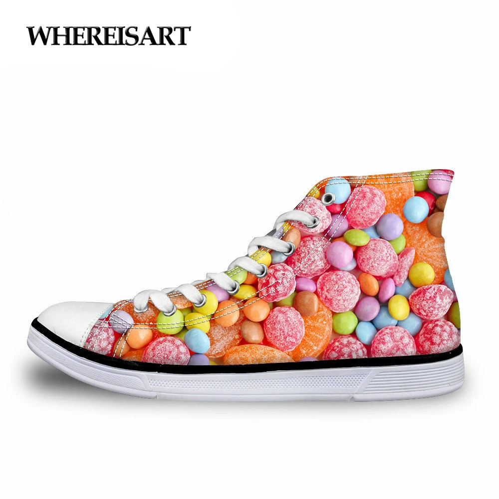 

WHERIESART Fashion Women High-top Spring Vulcanize Shoes Sweat Candy Print Classic Canvas Sneakers Girls Student Lace Up Shoes