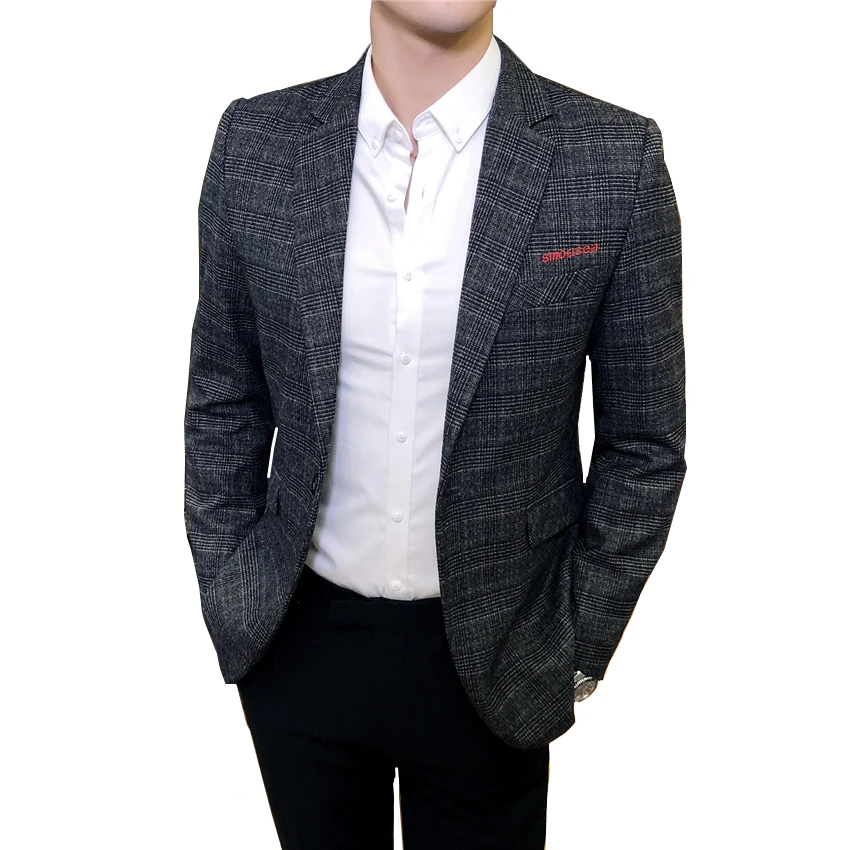 

Autumn men Suit Jacket Business Casual Plaid Striped mens Suits Blazers Slim design men Blazer Jacket Asia size S - 5XL