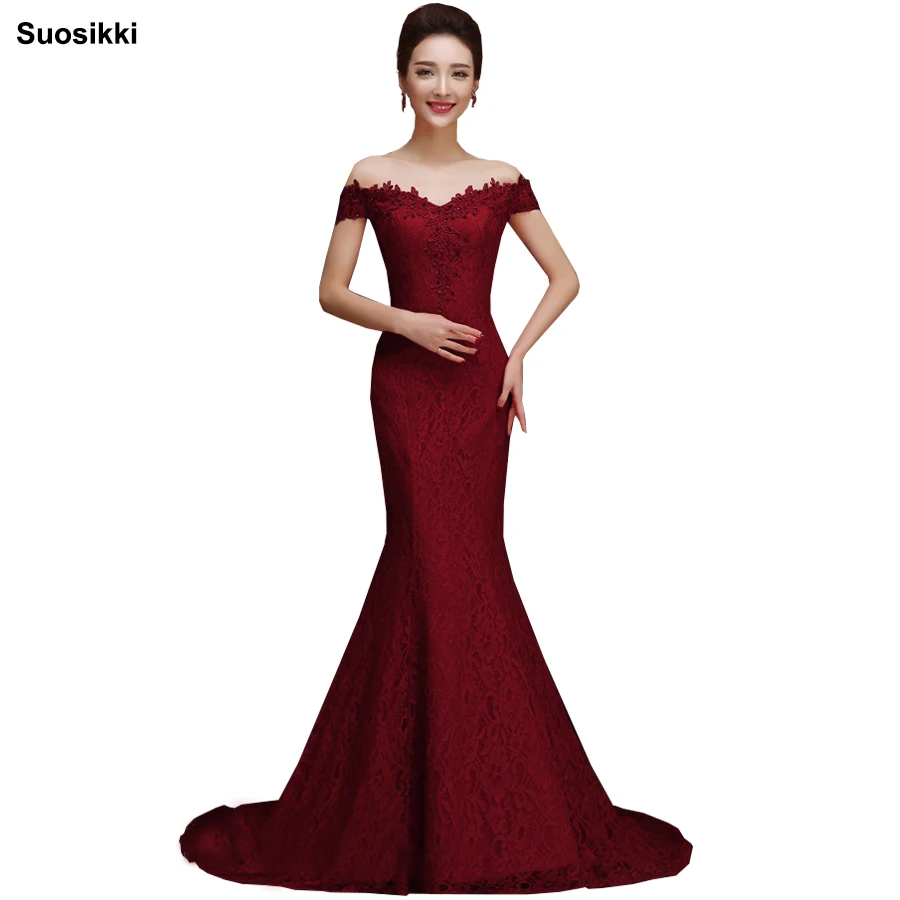 Suosikki Robe De Soiree, бургундское длинное вечернее платье, вечерние, элегантное, праздничное, длинное, выпускное платье - Цвет: Dark Red