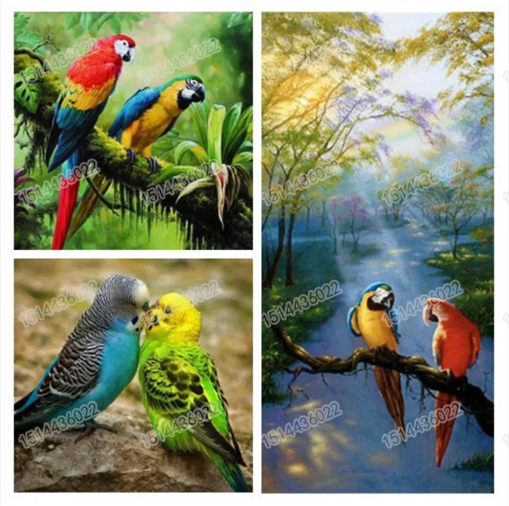 2019 5D DIY Diamond Painting Cartoon Animals Two parrots Painted Embroidery Animal Cross stitch Embroidery Crafts home Decor