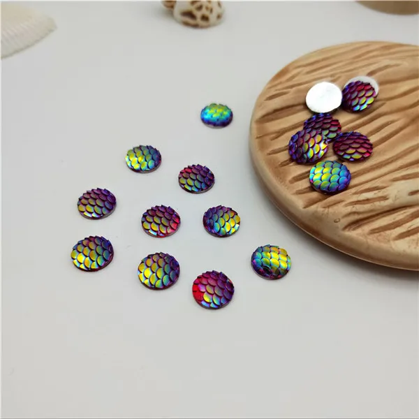 

100pcs 8mm AB Color Round Resin Rhinestone Fish Scale Flatback Crystal Stones Gems For clothing Crafts Decorations DIY