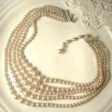 1940 перламутровое ожерелье из стекла шампанского, винтажное многожильное свадебное ожерелье в стиле арт-деко, стразы 1930 s, свадебные ювелирные изделия