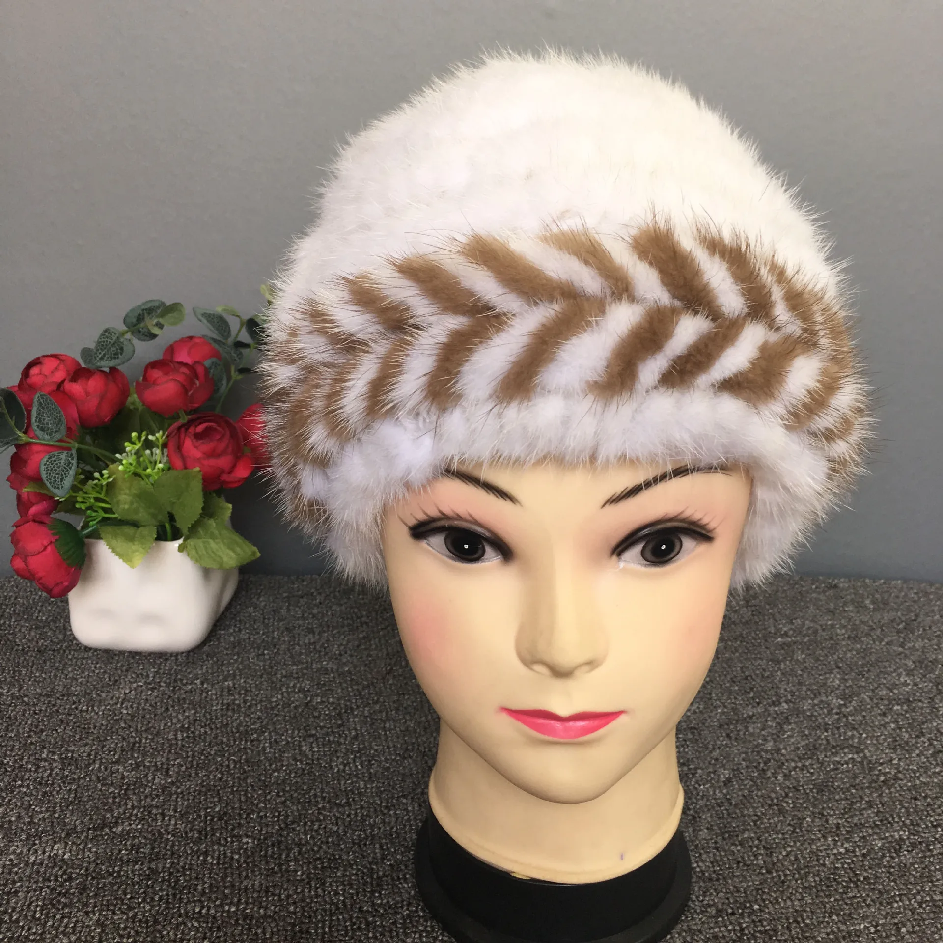 Buy mink fur knitting hats for women thickened natural