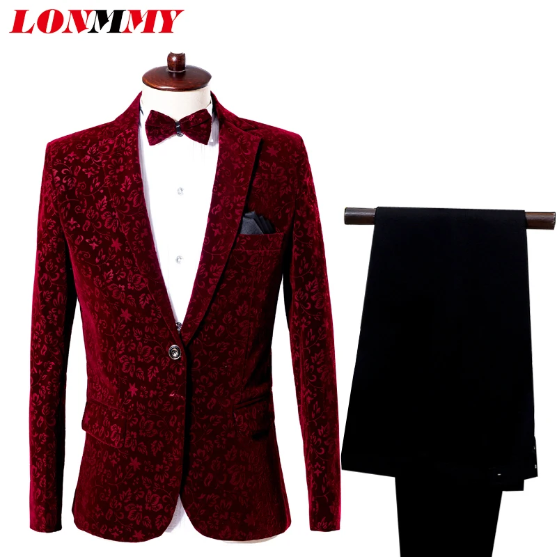 LONMMY смокинги для женихов и блейзер для мужчин с цветочным принтом для мужчин S Блейзер Куртка 2 шт. куртка + брюки для девочек цвет красного