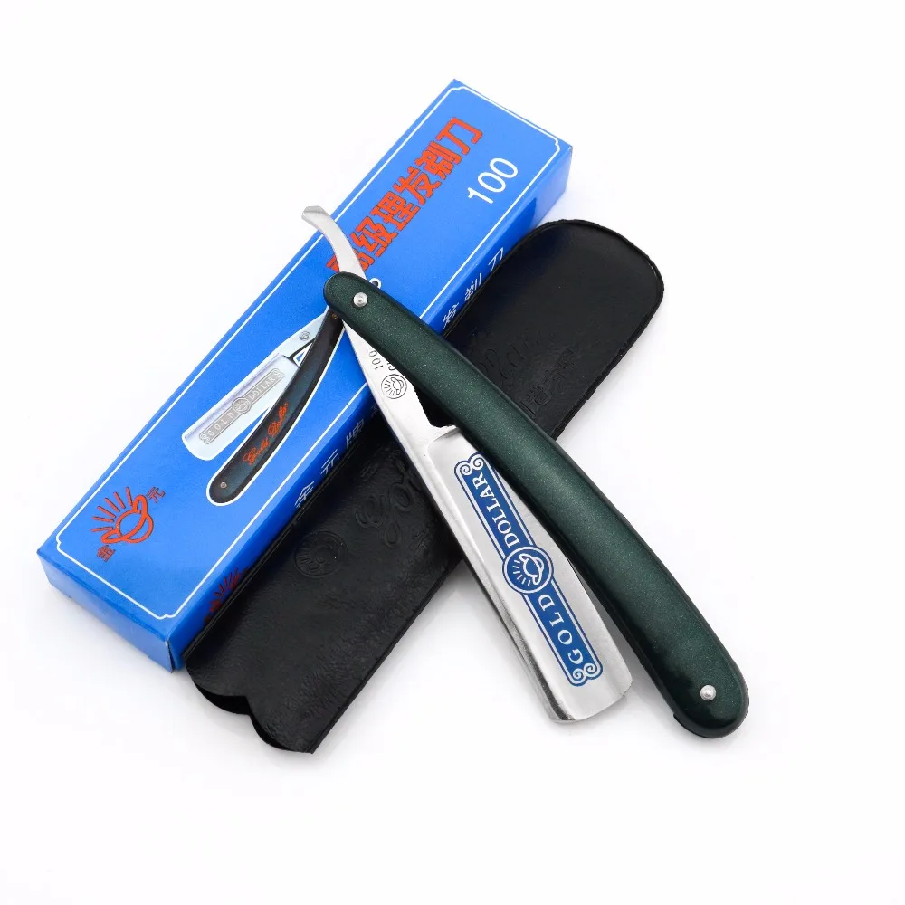 

Straight Razor Folding shaving razor Gold dollar Model 100 Stainless Steel blade sharp Green handle with gift box 10PCS/LOT NEW