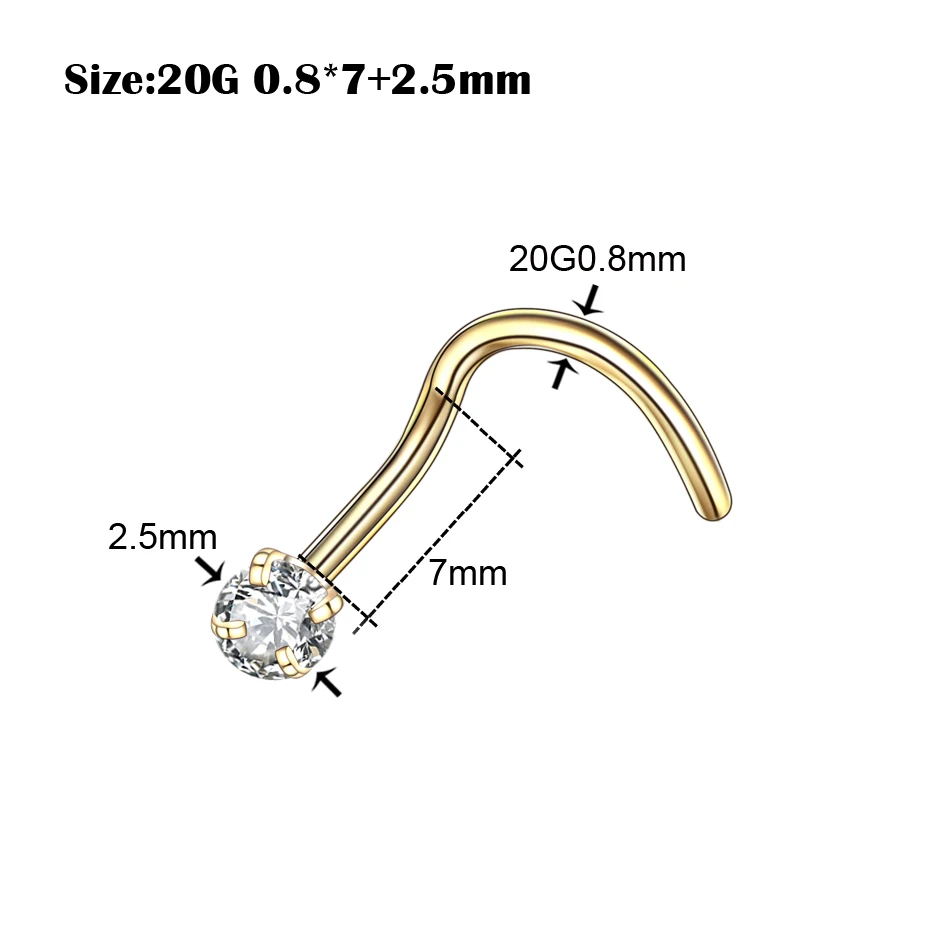 1 шт., 20 г, стальные кольца для пирсинга носа, Zircon, золото, пирсинг носа, шпильки, кольца, серебро, Neus, ювелирные изделия для пирсинга тела, пирсинг - Окраска металла: B1418