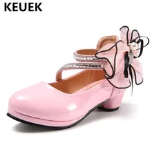 New Children High-heeled Shoes Girls Princess Spring/Autumn Single Shoes Student Party Dance Leather Shoes Student Kids 041