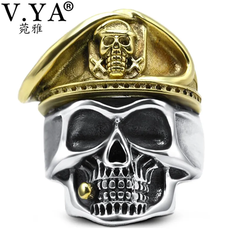 V. YA, регулируемое 925 пробы Серебряное кольцо с черепом для мужчин, мужской Солдат Второй мировой войны, тайское серебряное кольцо, ювелирное изделие, Anillos XYR024 - Цвет основного камня: Style 2