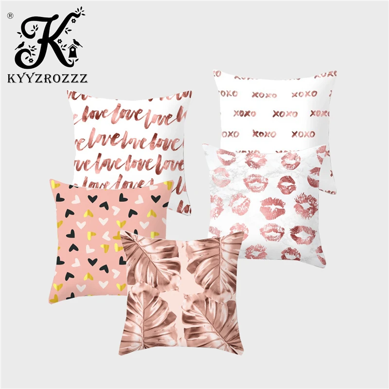 

Tropical Plant Cushion Cover Rose Pink Geometric Love Printing Polyester Back Cushion Cover Decorative Home Car Sofa Pillowcase