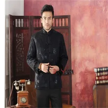 Лидер продаж черные зимние толстые мужской полиэстер шинель китайских куртка на подкладке из хлопка традиционный костюм в стиле Тан S M L XL XXL XXXL