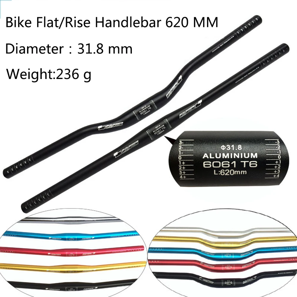 buy Bicycle Handlebar Aluminum Alloy Flat Rise MTB Handlebar 31.8*620mm Bike Handle Har Multi Colors Ultralight Cycling Accessories