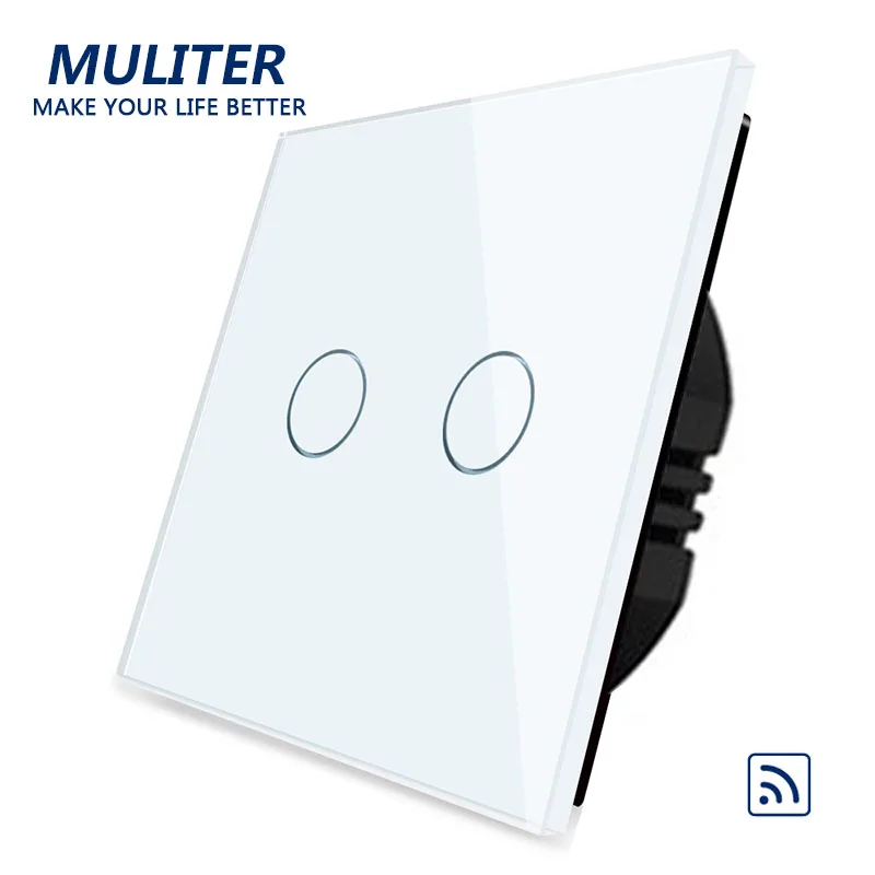 EU Standard Crystal Glass Panel Smart Touch Wall Light Switch 2 Gang 1