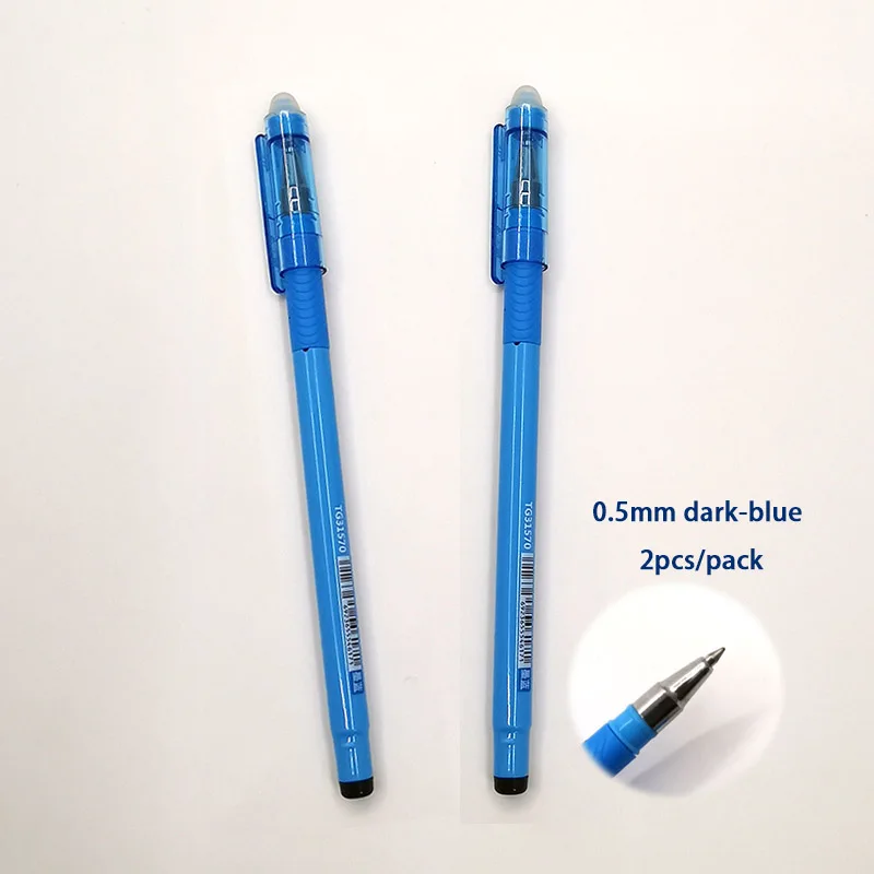 Стираемая гелевая ручка 0,5 мм 0,35 мм ручка поставки шариковые ручки гладкие линии до конца страницы Волшебная нейтральная ручка для письма - Цвет: 0.5mm darkblue 2pc